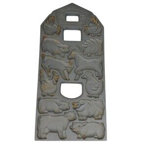John Wright 1988 Barnyard Cast Iron Cookie Cornbread  Baking Mold Farm 2 sided